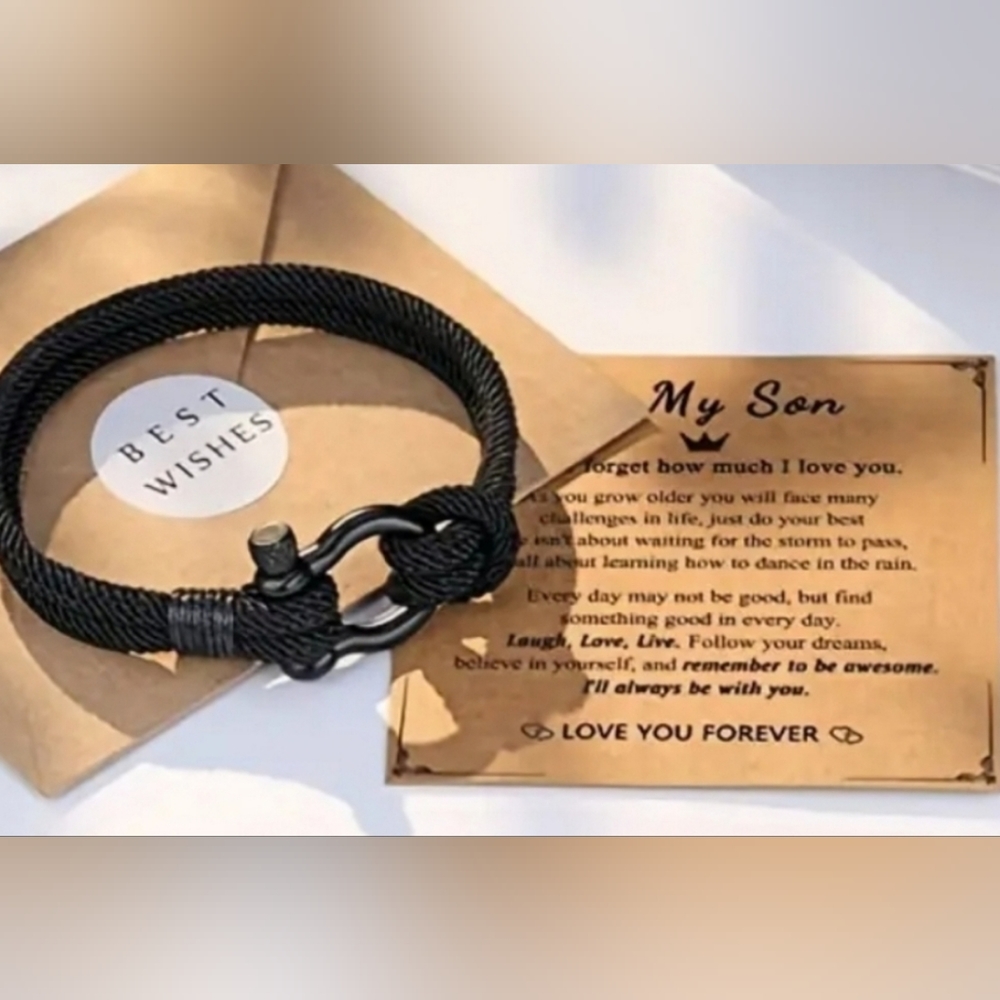 SON - ROPE STAINLESS STEEL BRACELET W/ POEM. FROM MOM_10